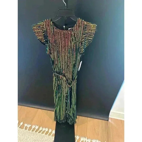 GB Girls Multicolor Rainbow Stripe Sequin Midi Dress - Picture 1 of 10